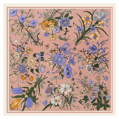 130*130cm Women Luxury Floral Print Twill Silk Scarves Lady Echarpes Bandana Square Scarves Wraps Femme Foulard Pashmina