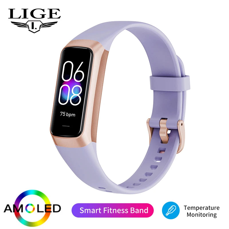 LIGE 1.1 Inch Amoled Heart Rate Monitor Smart Bracelet Wristband Slim Smart Watch Men Women Waterproof  Fitness Tracker Band