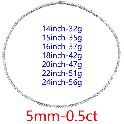 DJMAX 3-5mm Full Moissanite 3 Claws Tennis Necklace For women Original 925 Sterling Silver Man's Moissanite 3Prongs Tennis Chain