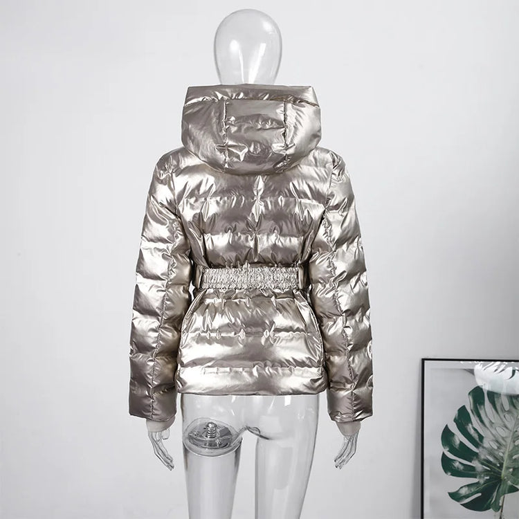Casual Fur-Trimmed Hooded Ski Suit Women Fashion Belted Slim Full Sleeve Warm Jumpsuits Female 2026 Winter Snow Bodysuit Lady