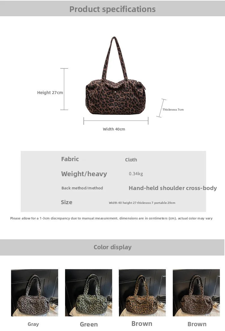 Trendy Leopard Print Canvas Shoulder Bag Large Capacity Fashion Tote Handle Bag for Daily Commute Versatile Texture Storage Bags
