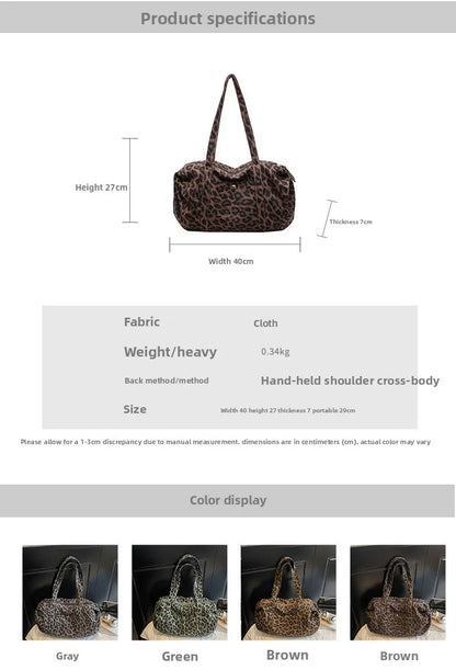 Trendy Leopard Print Canvas Shoulder Bag Large Capacity Fashion Tote Handle Bag for Daily Commute Versatile Texture Storage Bags