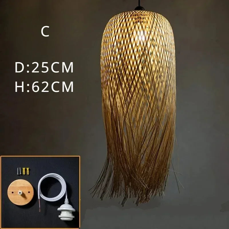Chinese Bamboo  Hanging Chandelier Creative Lamps for Home Dining Table Room Pendant Led Lights Fixture Loft Style Decoration