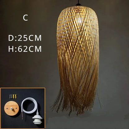 Chinese Bamboo  Hanging Chandelier Creative Lamps for Home Dining Table Room Pendant Led Lights Fixture Loft Style Decoration