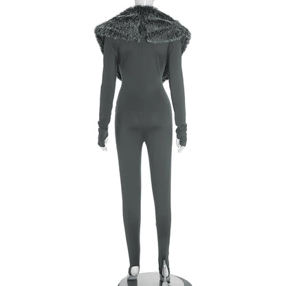 Weird Puss Furry Deep V-Neck Jumpsuits Woman Hipster Patchwork Trend Sexy Stretch Fitness Club Activity Luxury Midnight Overalls