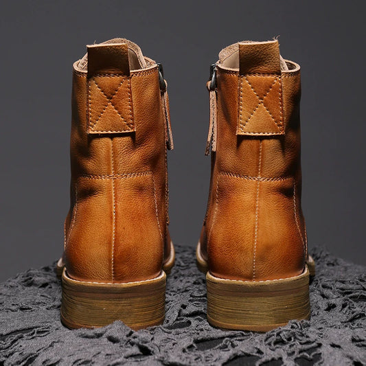 Luxry Handcrafte Goodyear Welt Boots Men's Work Shoes In Genuine Leather High-top Shoes Rubber Retro Ankle Booties For Man