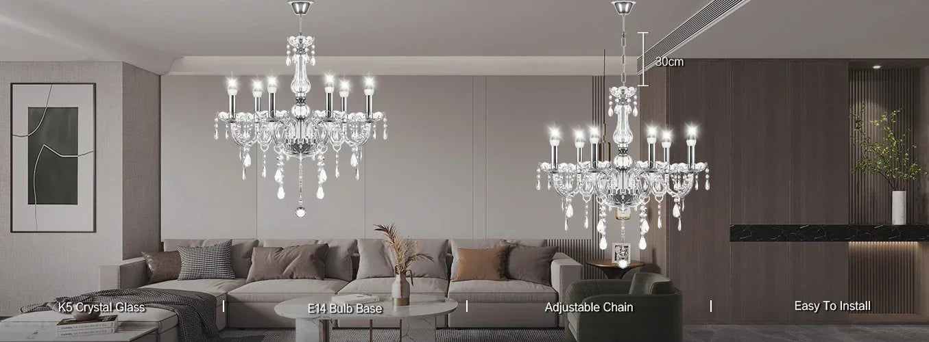 Elegant 6 Chandelier Lighting Modern Crystal Lights Kitchen Chandeliers Light Ceiling Pendant Lamp Transparent Color