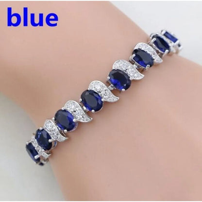 Natural Green Emerald White Topaz Silver Charm Bracelet Women Jewelry Fashion Accessories Gift For Her