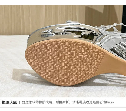 15cm Buckle Strap Sexy Ladies High Heels Strange Style Summer Novelty Hollow Out Wedge Platform Sandals Nightclub Women Pumps