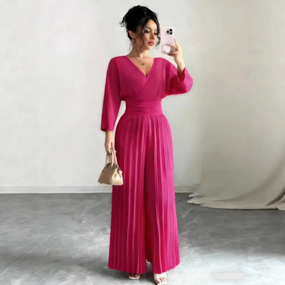 Pleated High Waist Wide Leg Capri Jumpsuits 2026 Trend V Neck Wrap Elegant Women's Palazzos White Three Quarter Long Romper