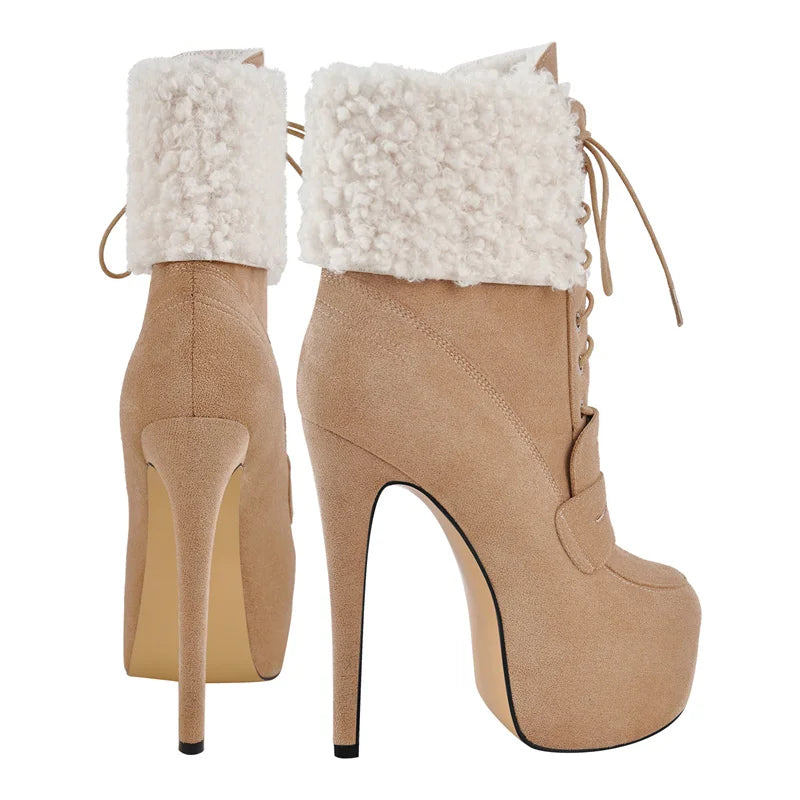 Onlymaker Women Round Toe Platform Ankle Boots Lace Up Comfort Faux Suede  Classic Ankle Boot