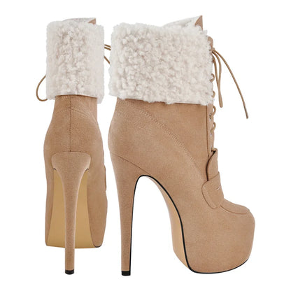 Onlymaker Women Round Toe Platform Ankle Boots Lace Up Comfort Faux Suede  Classic Ankle Boot