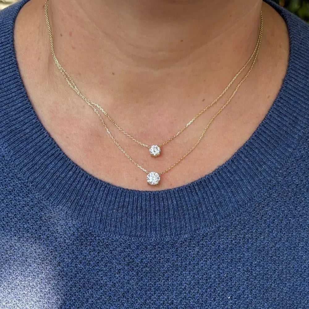 0.5/1/2ct Round Cut Solitaire Diamond Moissanite Pendant Necklace for Women 925 Sterling Silver Wedding Bridal Neck Chain GRA