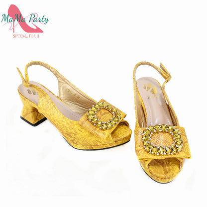 2025 Autumn New Design Specials Italian Women Shoes and Bag Set Pink Color Comfortable Mid Heels With Rhinestone