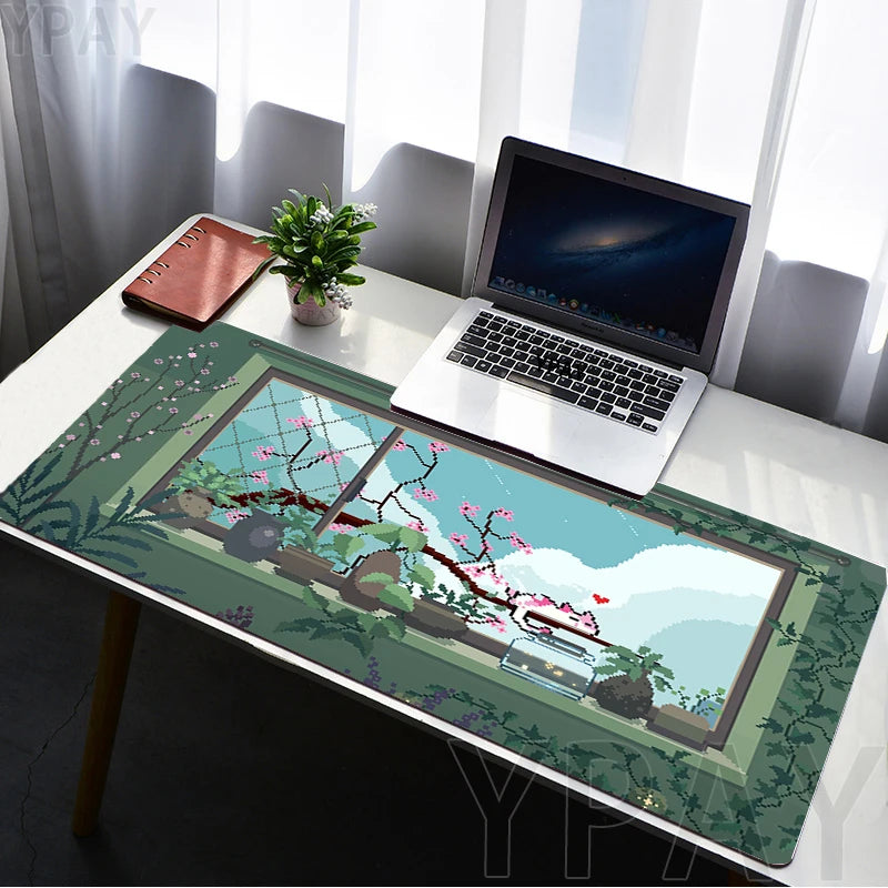 Pixel Mouse Pad Japan Street Large Gamer Mousepad Keyboard Mat Office Mouse Mats Rubber Slipamt Deskpad XXL Table Mat