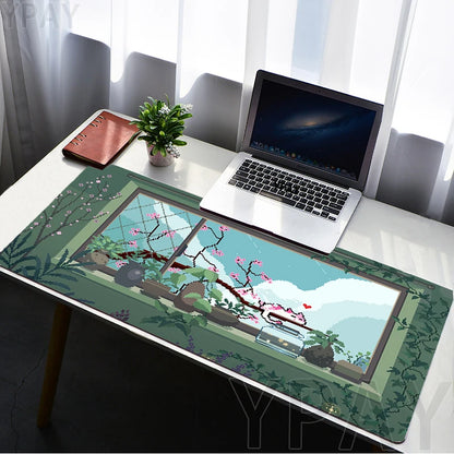 Pixel Mouse Pad Japan Street Large Gamer Mousepad Keyboard Mat Office Mouse Mats Rubber Slipamt Deskpad XXL Table Mat