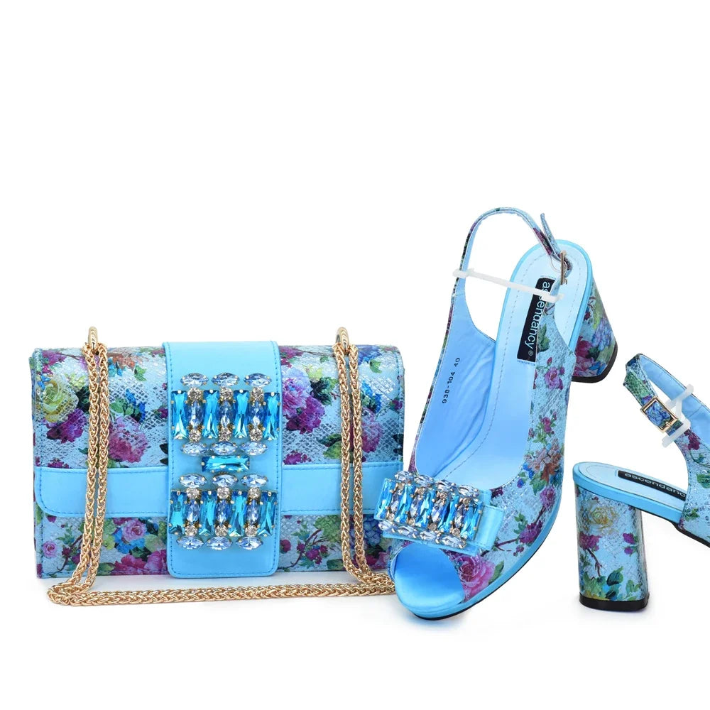 New Arrival Shoes and Bags Set for Women 2026 Luxury Nigerian Shoe and Bag Set for Women Italy Rhinestone Wedding Party Pumps