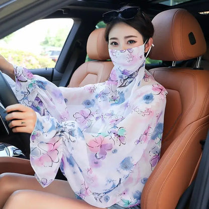 Cycling Sun Protection Shawl Driving Ice Silk Neck Face Cover Scarf Cooling Outdoor Cover Up Breathable Long Flared Sleeve Cape