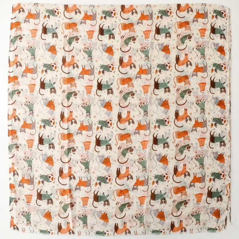 Cozy Dachshund Dog Cat Pattern Viscose Shawl for Women - 180x90Cm Fringe Detail Breathable Thin Wrap Scarves Autumn/Winter Snood