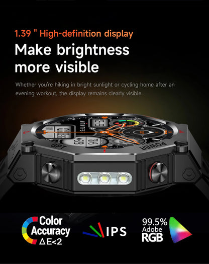 New Military Real GPS Smart Watch Men 10ATM IP69K Waterproof Swim Sports Watches Flashlight Bluetooth Call AMOLED HD Smartwatch