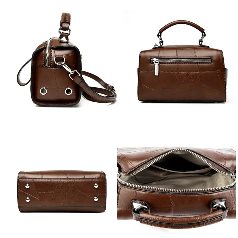 New Fashion Crossbody Bags Women's Genuine Leather Bag Simple Tote Bag Vintage Boston Handbag Luxury Design Female Shoulder Bags
