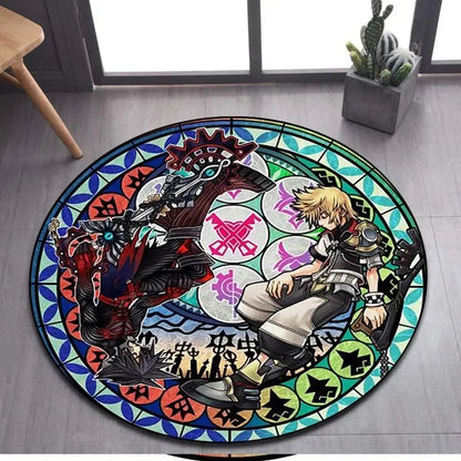 Kingdom Hearts Cartoon Pattern Area Rug Round Floor Mat Living Room Carpet Bathroom Kitchen Rug Doormat Non-slip Floor Mat