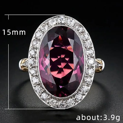 Huitan Big Oval Shaped Rose Red Cubic Zirconia Women Rings Luxury Ladies Jewelry for Party Best Mother's Gift Brilliant CZ Rings