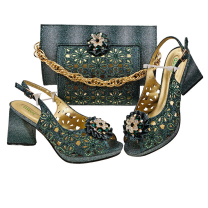 Doershow African fashion Italian Shoes And Bag Sets For Evening Party With Stones pink Italian Handbags Match Bags!  HFV-25