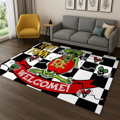 Rat Fink Cartoon Racing Car Moto Sign Carpet Rug for Bedroom Living Room Sofa Doormat Home Decor,Kid Game Area Rug Non-slip