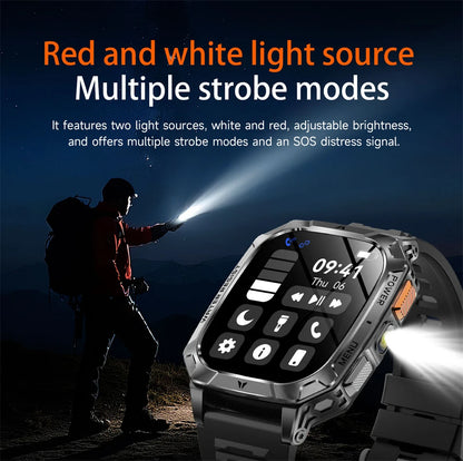 New 1400 mAh Battery Military Smartwatch Men IP68 Waterproof Flashlight Health Monitor Sports Call Smart Watch For iOS Android