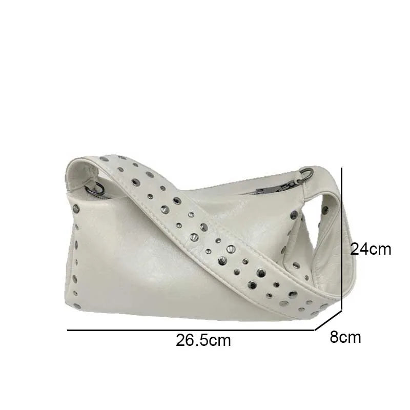 Punk Style Rivet Design Soft Leather Underarm Bags Women Solid Color Casual Shoulder Bag Large Capacity Lady Handbags bolsas