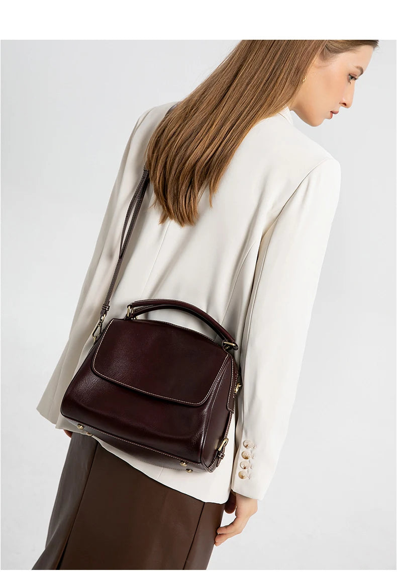 Women Cow Leather Commute Crossbody Bags Women Retro Cowhide Large Capacity Shoulder Bag Ladies Fashion Luxury Designer Handbags