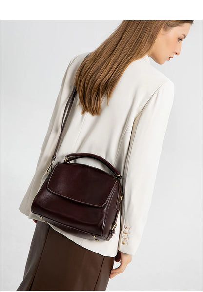 Women Cow Leather Commute Crossbody Bags Women Retro Cowhide Large Capacity Shoulder Bag Ladies Fashion Luxury Designer Handbags