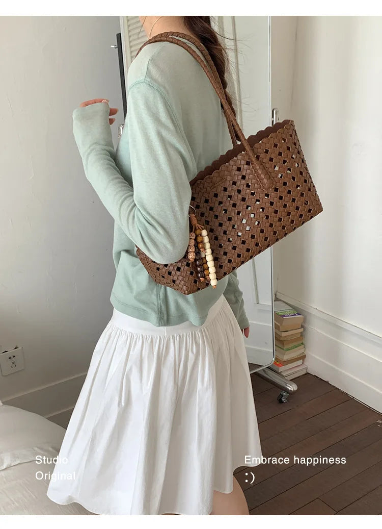Weave Hollow Out Shoulder Bags for Women 2026 Summer Luxury Designer Hand Bag Females Beach Bags Handbags and Purses