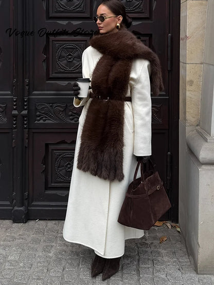 Elegant Luxury Faux Fur Tassel Long Scarf Women Solid Warm All-match Chic Furry Muffler 2026 Autumn Winter Lady Street Scarves