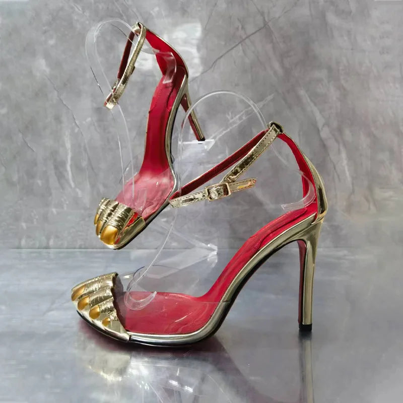 Fashionable Gold Thumb Five Toe Sandals Women Slim High-Heeled Slippers Versatile Temperament Ankle Strap Sandals