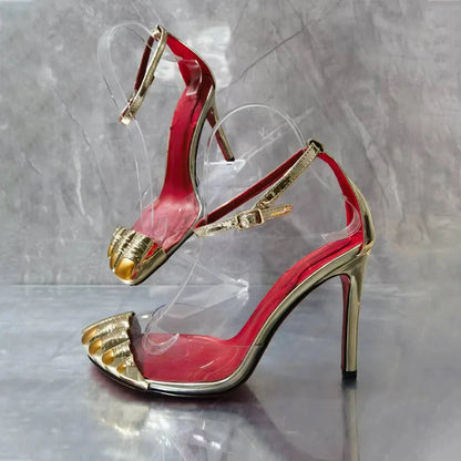 Fashionable Gold Thumb Five Toe Sandals Women Slim High-Heeled Slippers Versatile Temperament Ankle Strap Sandals