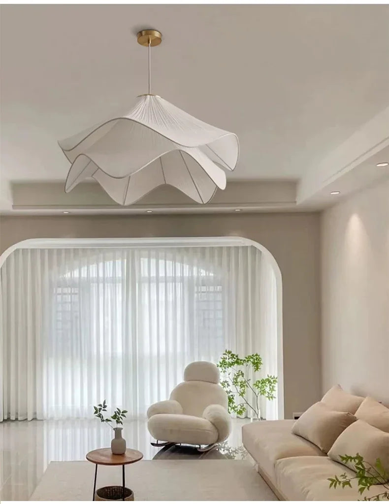 Nordic Minimalist Wabi Sabi Creamy Wind Fabric Chandelier Living Dining Room Bedroom Pendant Lights Home Hanging Lamp Fixture