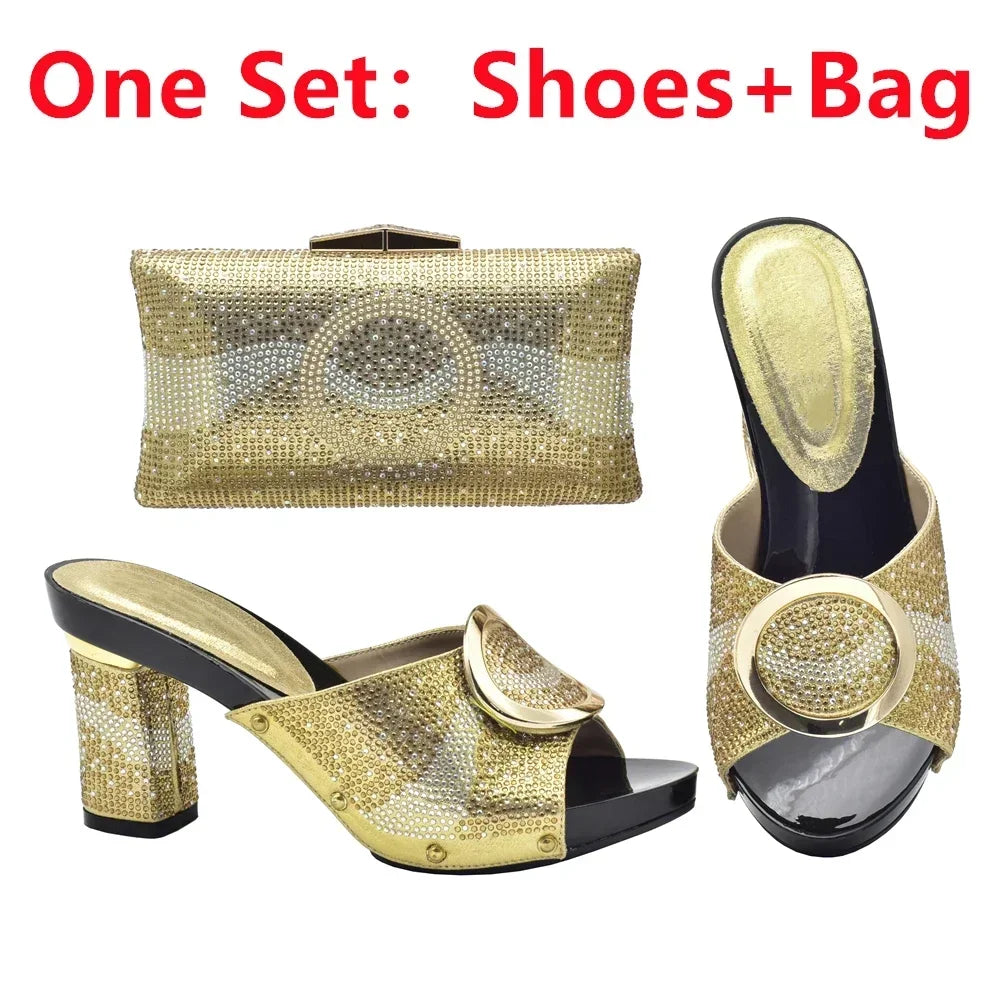 New Shoes and Bag Set African Sets Green Color Italian Shoes with Matching Bag for Women Nigerian Shoes and Bag Set for Wedding