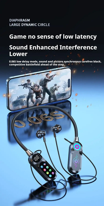 For Live Karaoke HD Screen Wireless Bluetooth 5.4 Headphones HiFi Sound Neckband Earphones Sports Gamer Headsets Noise Reduction