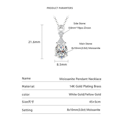 Celestinova 3ct 8x10mm D VVS1 Certified Oval Cut Moissanite Mermaid Tears Pendant Necklace for Women Bridal Wedding Jewelry Gift