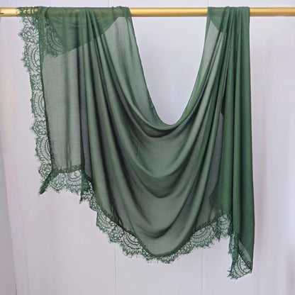2026 New Rayon Cotton Modal Hijab Scarf Lace Splicing Turban Breathable Women Shawl Cotton Plain Scarf Headscarf Women Hijabs