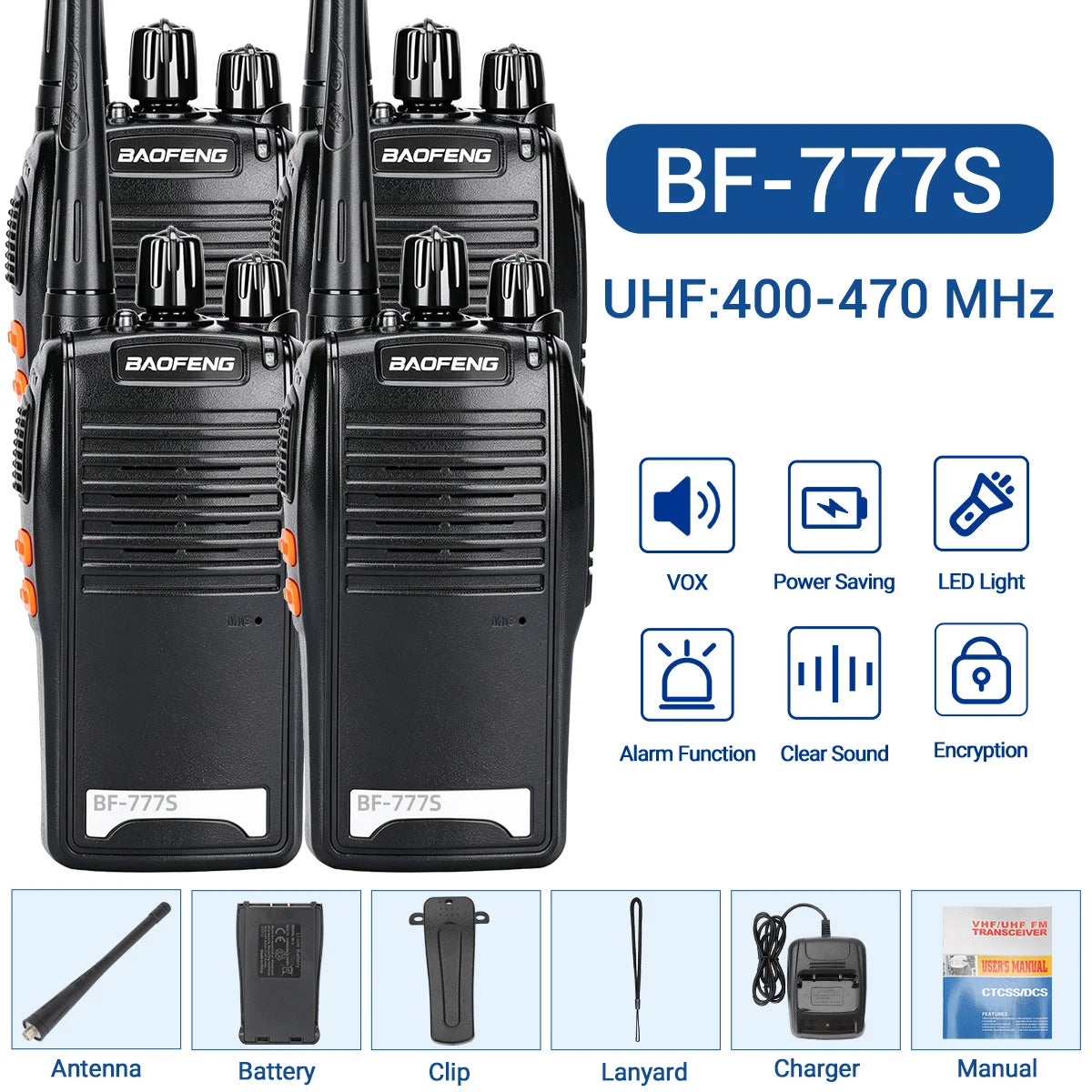 Baofeng BF-777S 5W UHF 400-470MHz Walkie Talkie 16CH 1500mAh Lithium Battery Long Range Two Way Radio for Construction Hotel