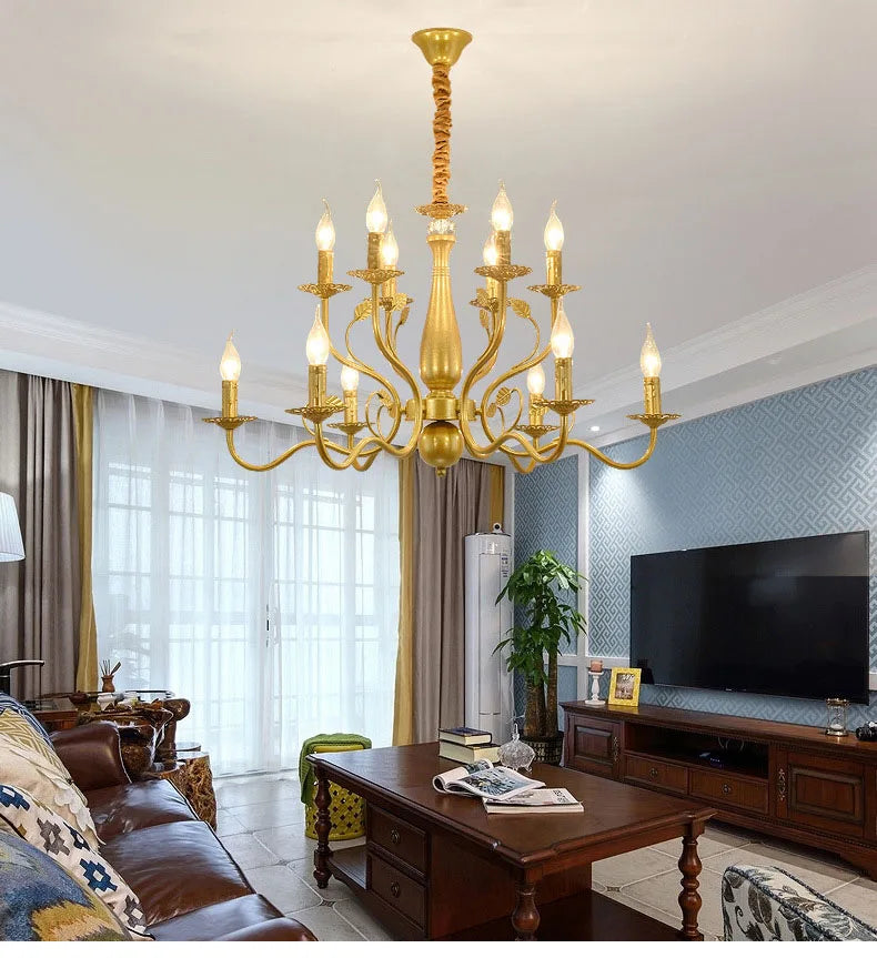 2022 modern black/gold wrought iron candle light retro Europe and America 6 12 16 lights chandelier dining room chandelier