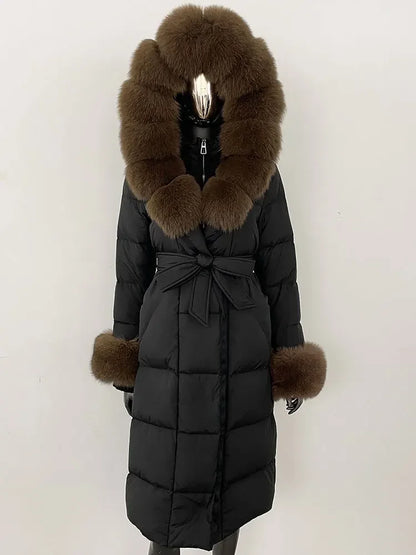 OFTBUY 2024 Long Winter Jacket Women Natural Real Raccoon Fox Fur Collar Hooded White Duck Down Coat Thick Warm Casual Outerwear