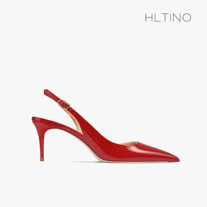 Women's Heeled Sandals Naked Color Patent Leather Slingbacks Pumps Luxury Gladiator Pointed toe High Heels Elegant Woman Shoes