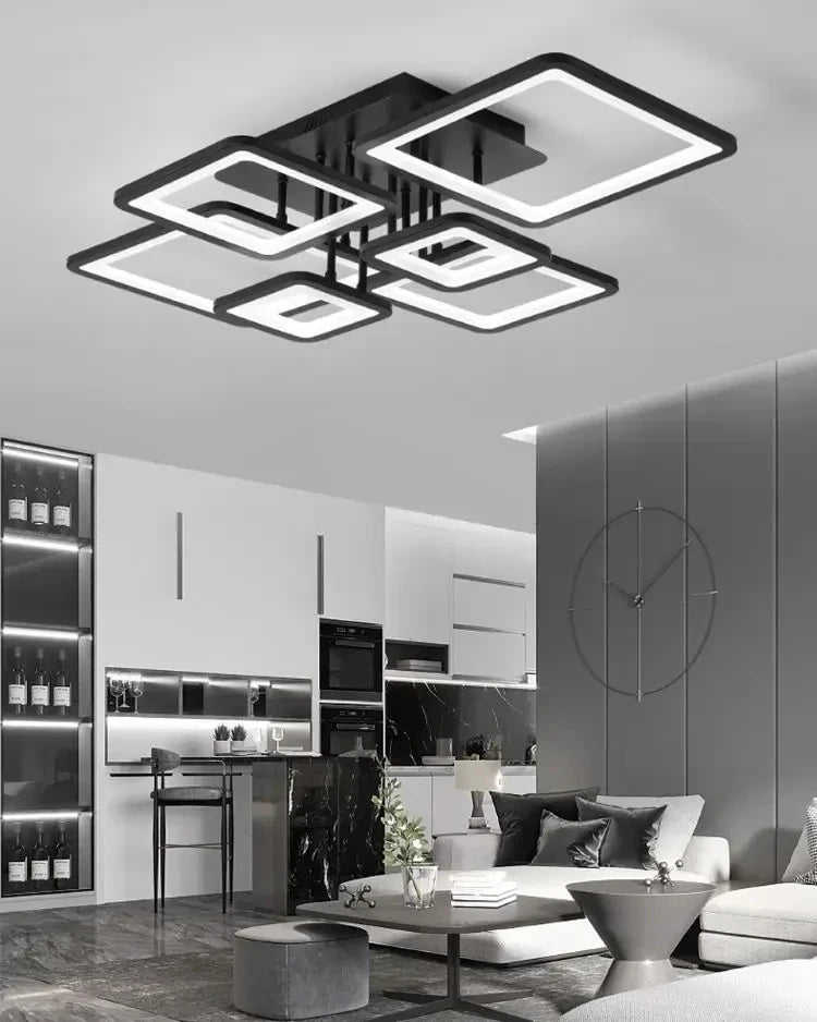Creative Grid LED Ceiling Light Luxury Villa Hall Black Living Room Decor Dining Room Ceiling Chandelier Home Lustre Fixture