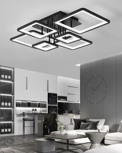 Creative Grid LED Ceiling Light Luxury Villa Hall Black Living Room Decor Dining Room Ceiling Chandelier Home Lustre Fixture