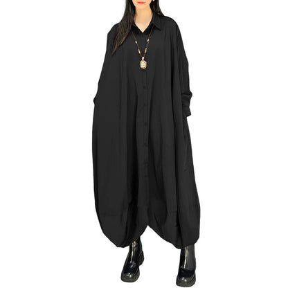 ZANZEA Women's Oversized Jumpsuits Collared Long Sleeves Button Up Drop-Crotch Harem Pant Overalls Casual Streetwear Playsuits