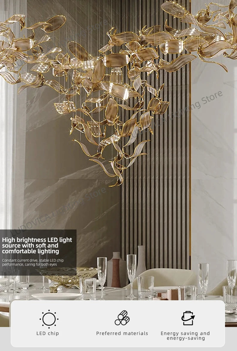 Large Customized Hotel Lobby Banquet Hall Artistic Glass Chandelier Lighting LED Fixtures Living Room Island Light Fixture